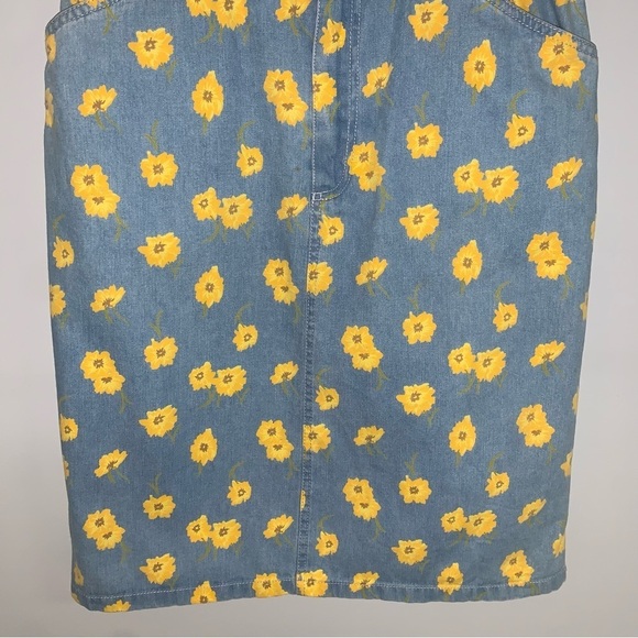 Liz Clairborne Vintage Skirt Size 8 US Denim Yellow  Flowers Floral‎ Knee-Length - Picture 7 of 10